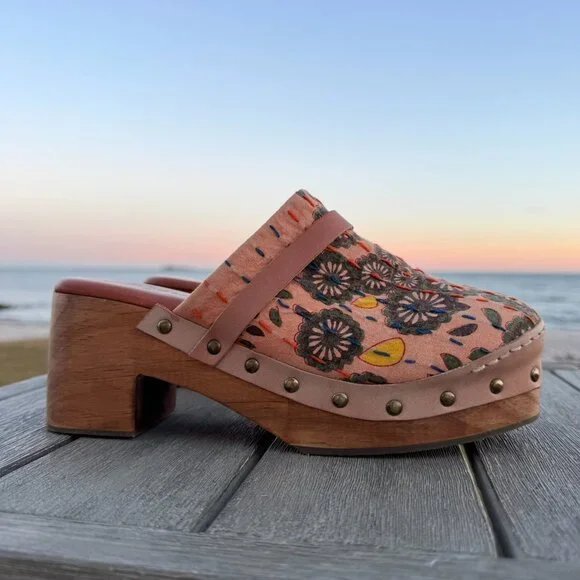 Free People Calabasas Kantha Platform Clogs Embroidered Stud Brown 8 - Picture 13 of 14